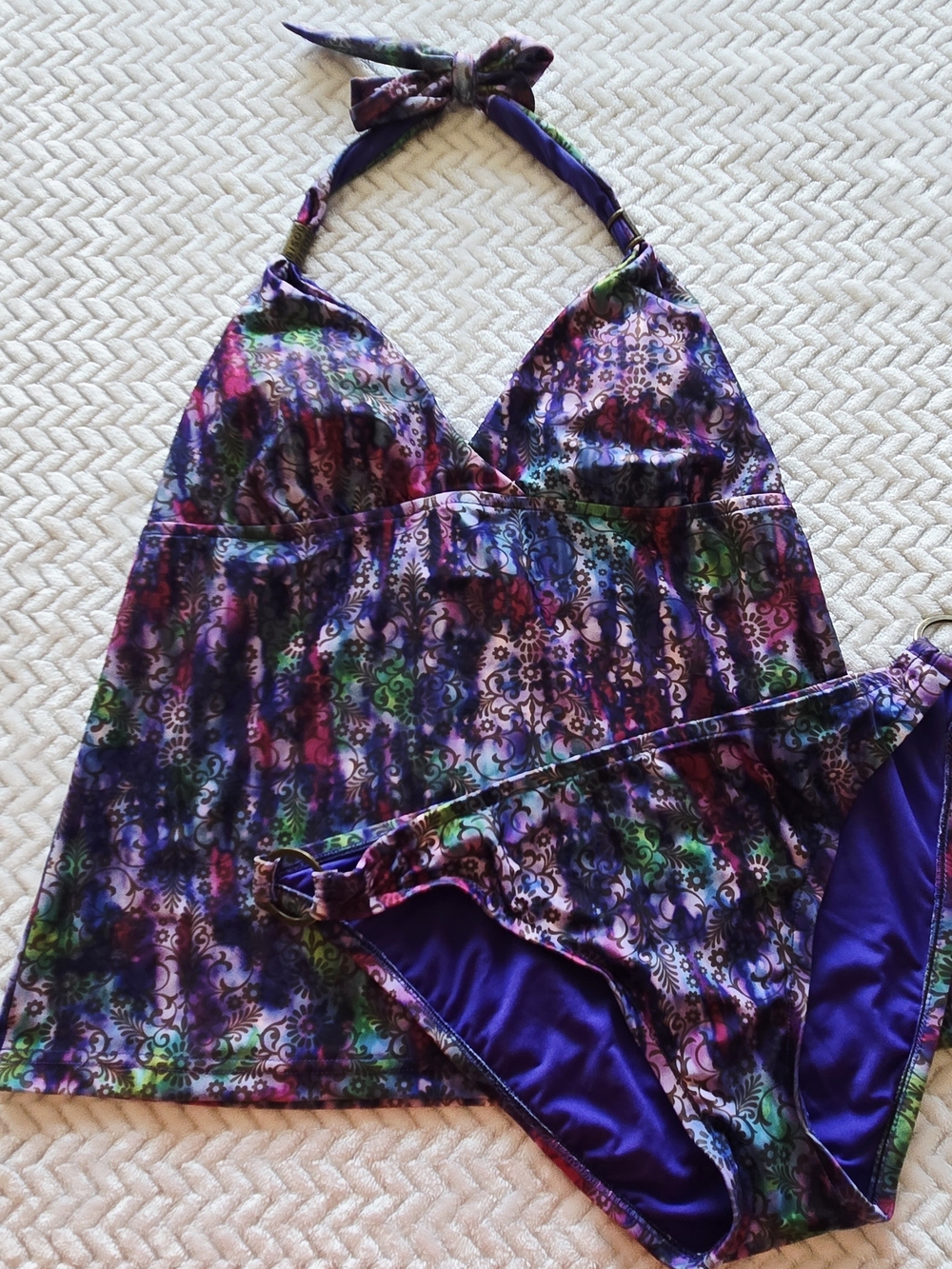 Bisou Bisou Purple Multicolor Floral Tankini Bikini Set